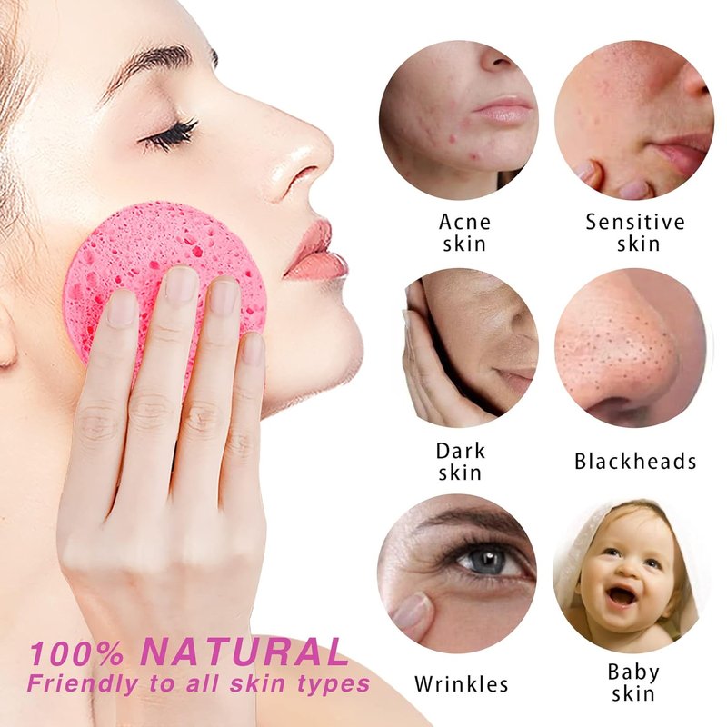 Gainwell Compressed Facial Sponges - 50-Count 100% Natural Cellulose Spa Sponges for Cleansing & Exfoliating