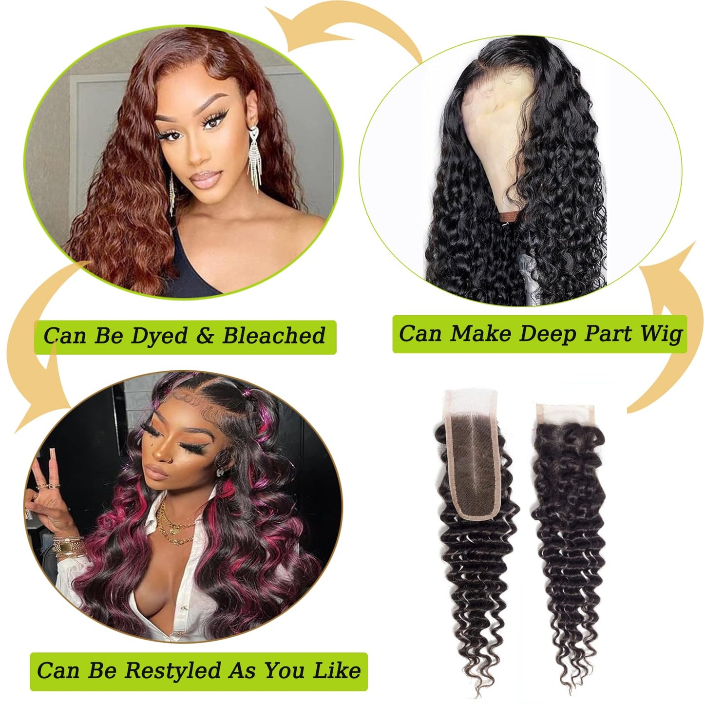 2x6 Deep Wave Closure Brazilian 100% Unprocessed Human Virgin Hair Deep Wave Hd 2x6 Lace Closure Natural Hairline With Baby Hair Wet And Wavy Color Black 16 Inch