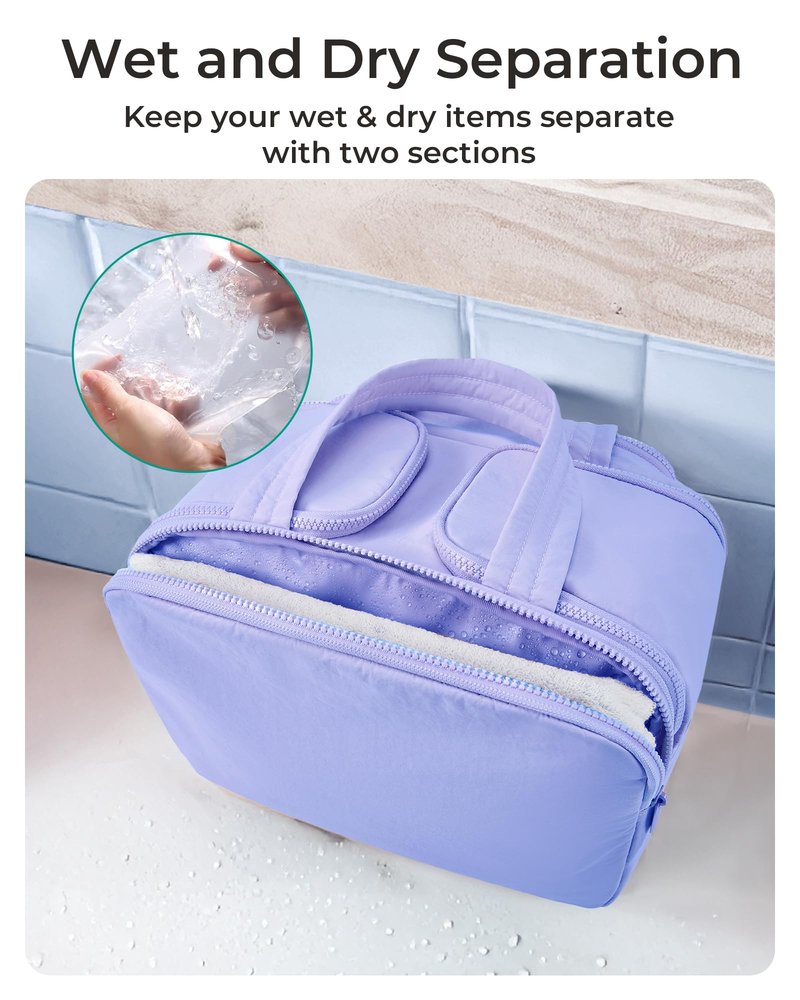 BAGSMART Travel Toiletry Bag, Crush Toiletry Bag for Women, Wide-open Puffy Toiletry Bags for Traveling, Large Travel Cosmetic Makeup Bag Organizer for Accessories,Toiletrie, Purple