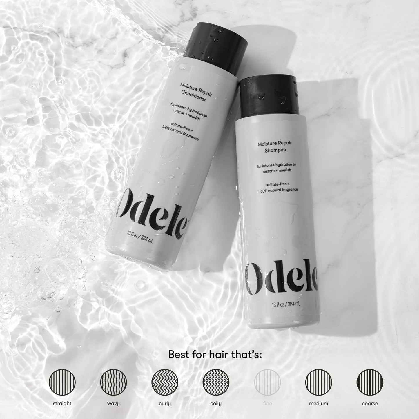 Odele Moisture Repair Sulfate-Free Shampoo & Conditioner Set, for Intense Hydration to Restore & Nourish Dry or Damaged Hair, 13 Fl Oz Each (2-Pack)