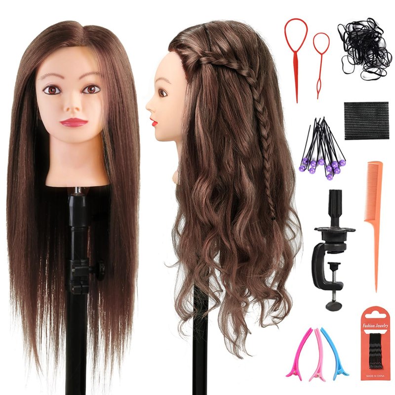 SOPHIRE 26"-28" Long Hair Mannequin Head with 80% Real Human Hair, Hairdresser Practice Training Head Cosmetology Manikin Doll Head with 9 Tools and Clamp - Golden, Makeup On