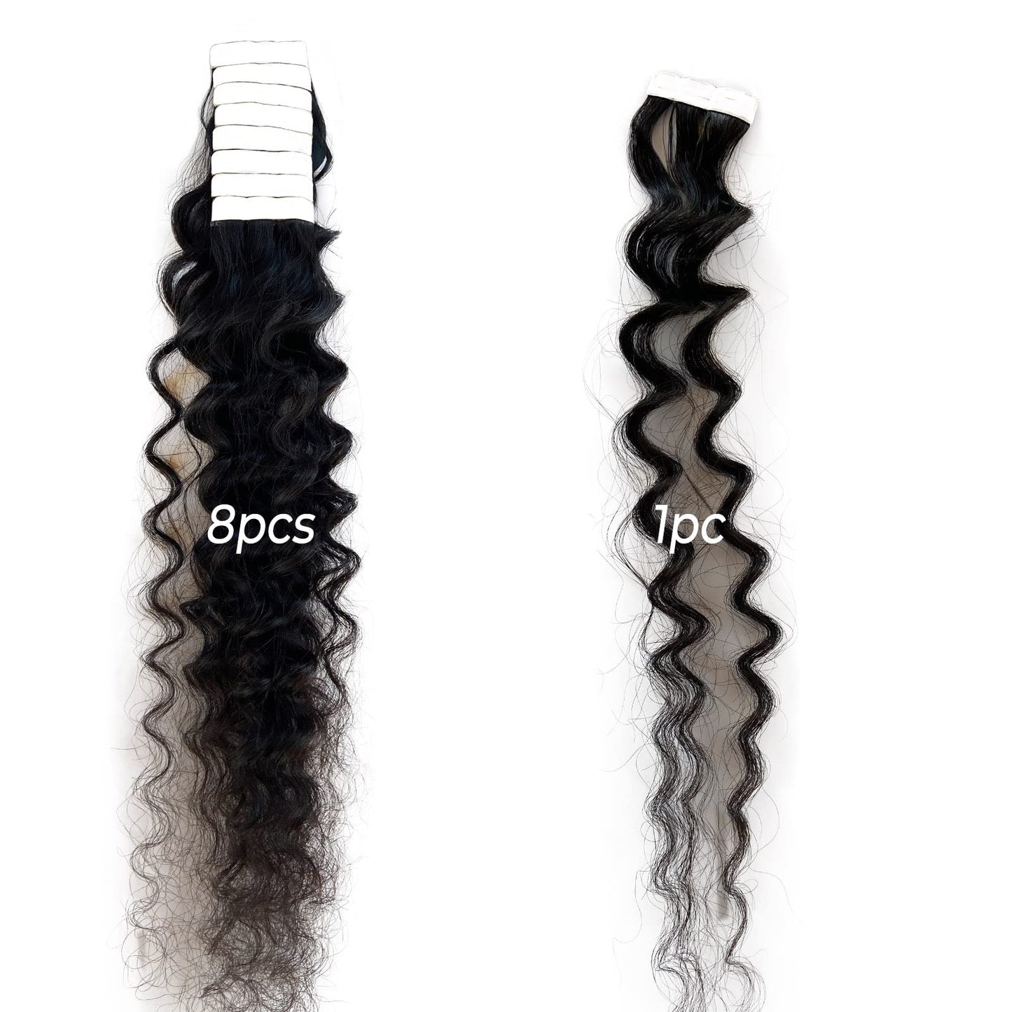 Deep Wave Tape in Hair Extensions Human Hair, Black Hair Extensions Real Remy Human Hair Curly Tape ins for Black Women, 50g/pack 20pcs Double Sided Invisible Tape Hair Extension 14 Inch