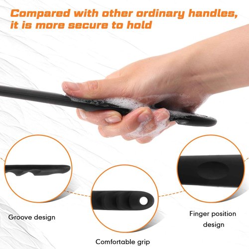 Sunnyray 4 Pack Scrubber Anti Slip for Shower, 15 Inch Soft Silicone Bath Body Brush Back Scrubber with Long Handle, Improved Skin Health Can Produce Foam for Men and Women, Black