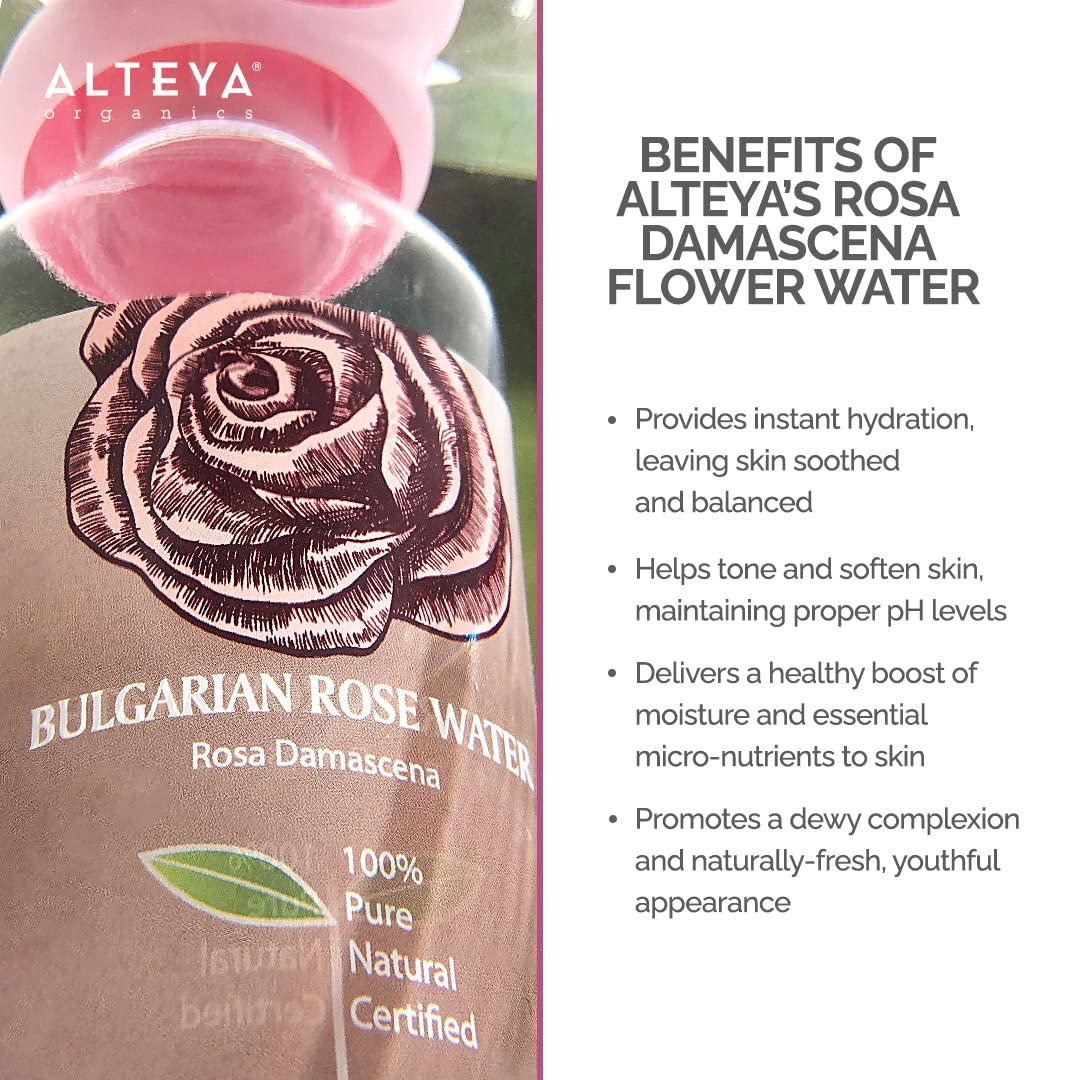 Alteya Organics Rose Water Natural Facial Toner, 17 Fl Oz