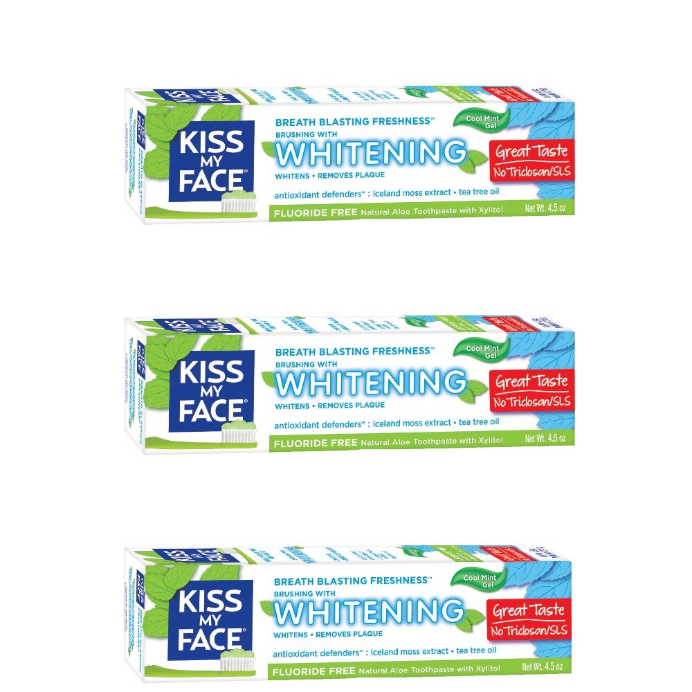 Kiss My Face Gel Teeth Whitening Toothpaste - Fluoride Free, Tea Tree Flavor | 13.5 Ounce (Pack of 3)
