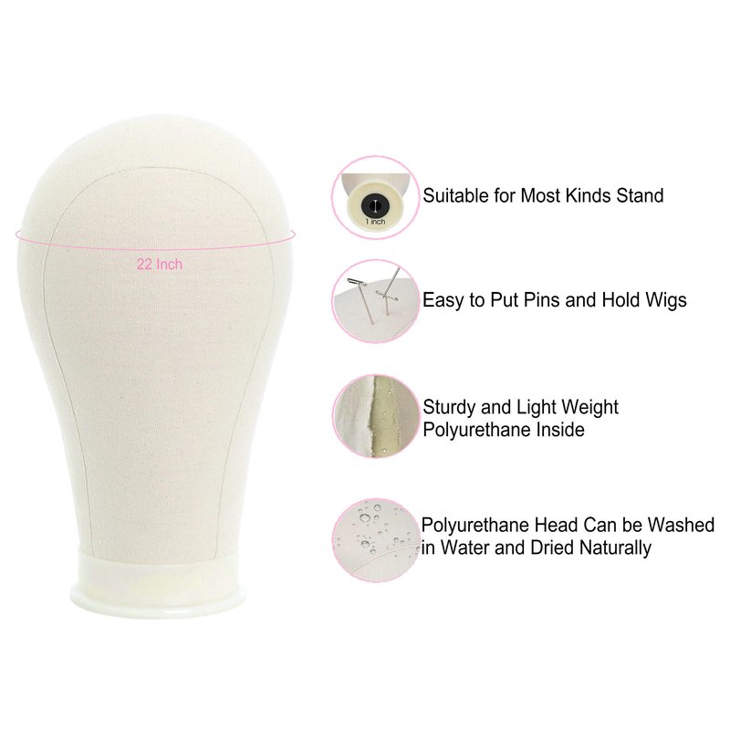 FUTAI 22 inches Canvas Mannequin Head with Tripod Stand Wig Cap T Pins Rat Tail Comb and Hairpins for Wig Making Practice Styling Training Display