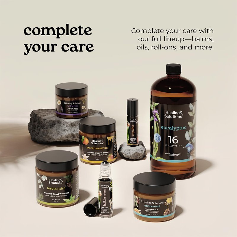Healing Solutions - Whipped Tallow Balm, Frankincense, Myrrh & Sandalwood Scent, Grass Fed/Grass Finished Beef Tallow w/Organic Jojoba & Manuka Honey for Skin, Face & Body, All Natural Moisturizer