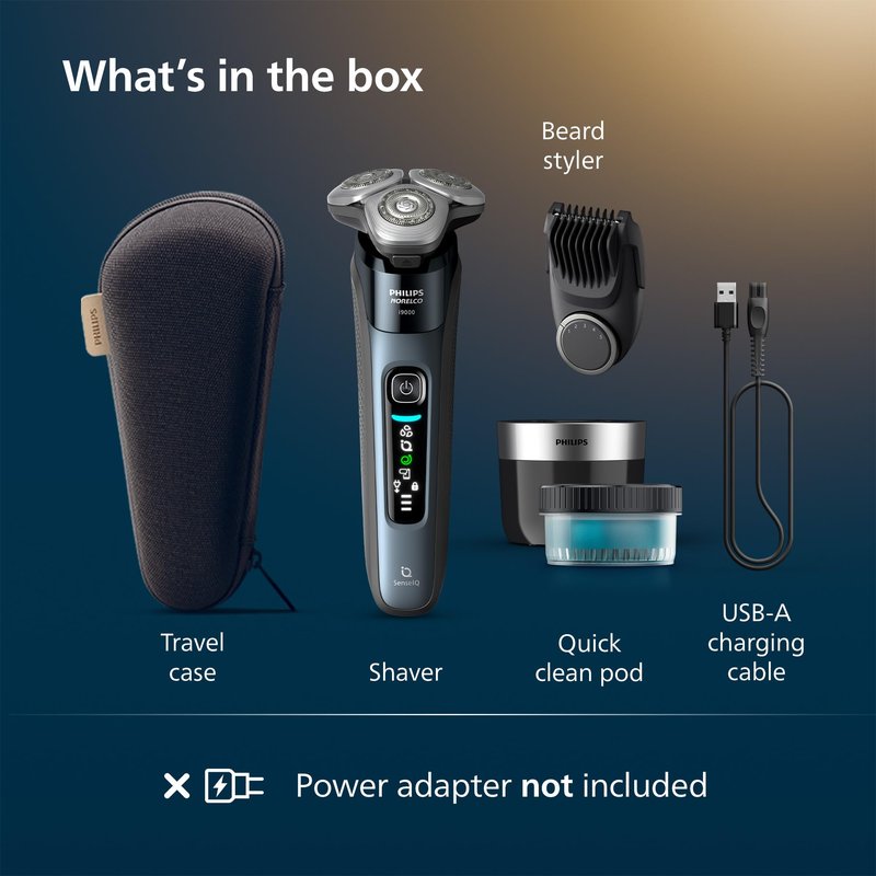 Philips Norelco Shaver i9000, Wet & Dry Electric Shaver, Taubenblau, SenseIQ Technology, Triple Lift & Cut System, 360 Rotating Dual SteelPrecision Precision Blades, Beard Styler, Model X9001/91
