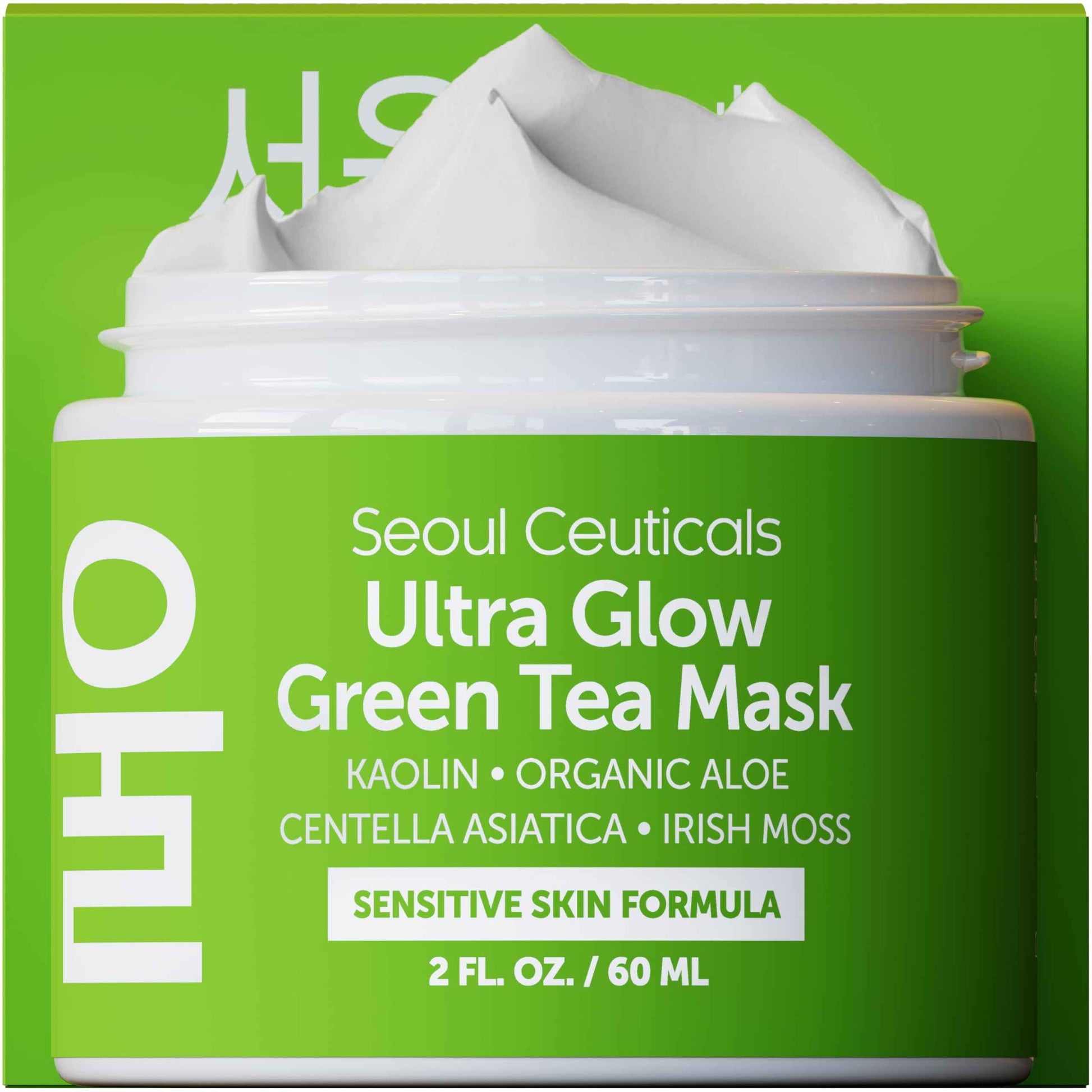 SeoulCeuticals Korean Skin Care Face Mask for Sensitive Skin - Korean Skincare Green Tea Wash Off Masks - K Beauty Face Masks - Aloe Vera Mask + Centella Asiatica Hydrating Facial Spa Mask 2oz