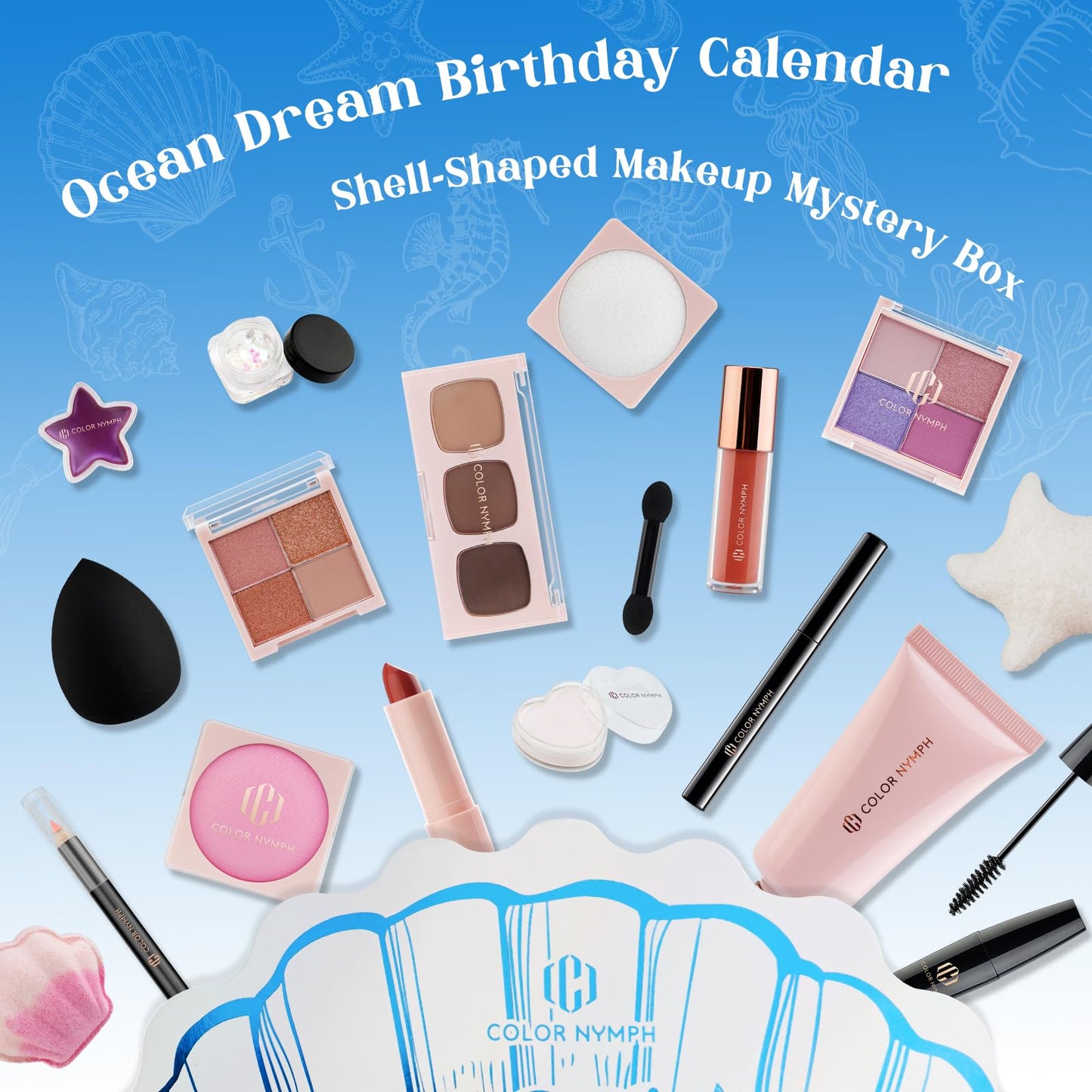 Color Nymph Girls Makeup Gift Set for Teens, Makeup Kit for Girl, Birthday Gift for Teen Girls, 24Pcs Birthday Advent Calendar, Mystery Makeup Box #Blue