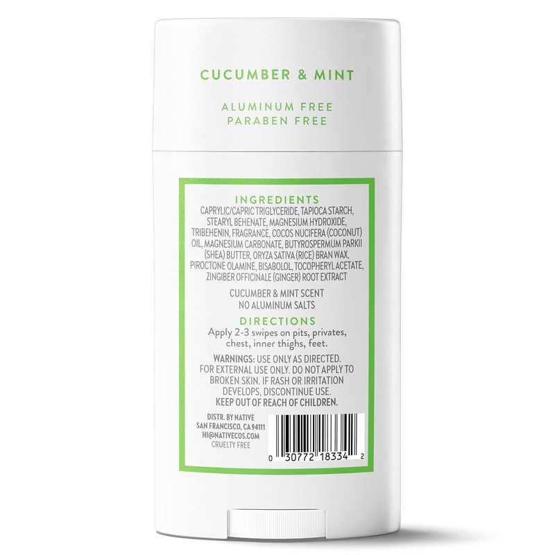 Native Whole Body Deodorant - Cucumber & Mint Scent | 72-Hour Odor Protection, Aluminum-Free, 2.3oz