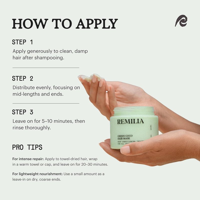 Remilia Hair Green Coco Hair Mask - Coconut & Avocado Oil for Smooth, Manageable Hair | 200 ml - 6.7 fl oz
