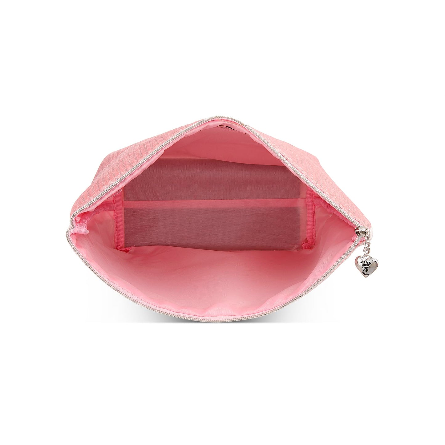 Juicy Couture Pink Makeup Bag Cosmetics Organizer Travel Essentials Zip Top Wedge Velour Glitter Dots