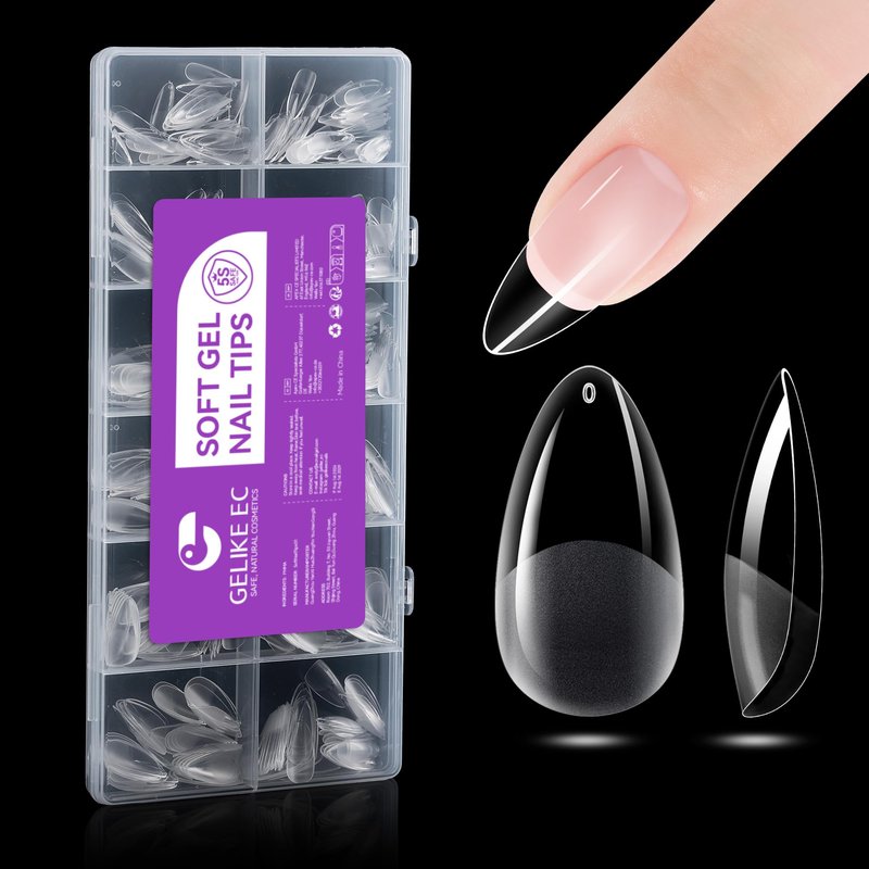 Gelike ec Nail Tips Almond for Salon: 552 Pcs 12 Sizes Medium Soft Gel Nail Tips for Manicure - Easy Use for Beginner DIY Women Girls Gifts - Sumer Nail Tip