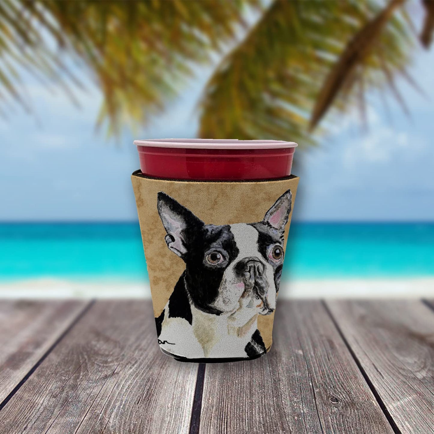 Caroline's Treasures SC9140RSC Boston Terrier Red Cup Hugger Cup Cooler Sleeve Hugger Machine Washable Drink Sleeve Hugger Collapsible Insulator Beverage Insulated Holder
