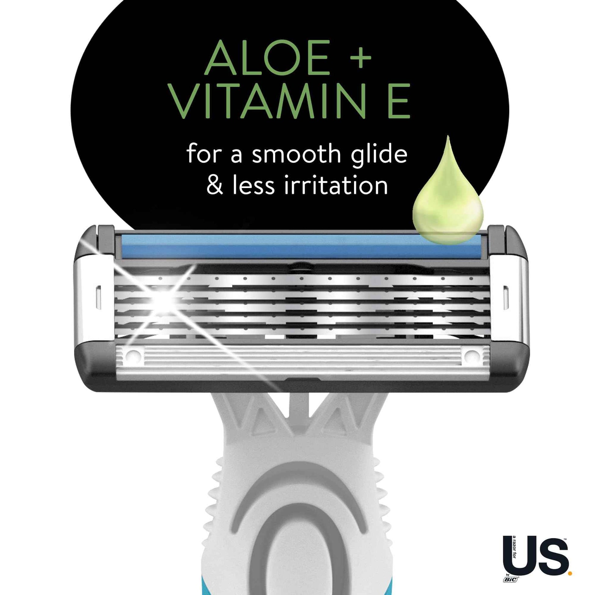 BIC Us. 5-Blade Unisex Disposable Razors For Men and Women, Lubrication Strip For a Smooth, Close Shave, 12-Count