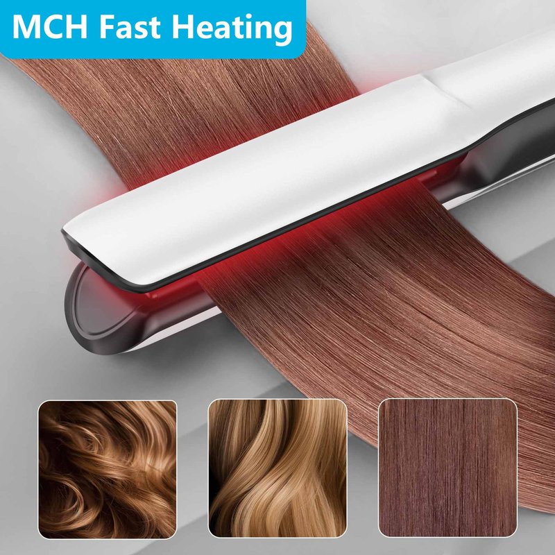 2 in 1 Professional Hair Straightener & Curler, Titanium Plates with Cool Air Fan, 3 Temp Settings (355℉-450℉), Negative Ion for Curly/Thick Hair, Essential Oil Diffuser, Clips & Aromatherapy Pads