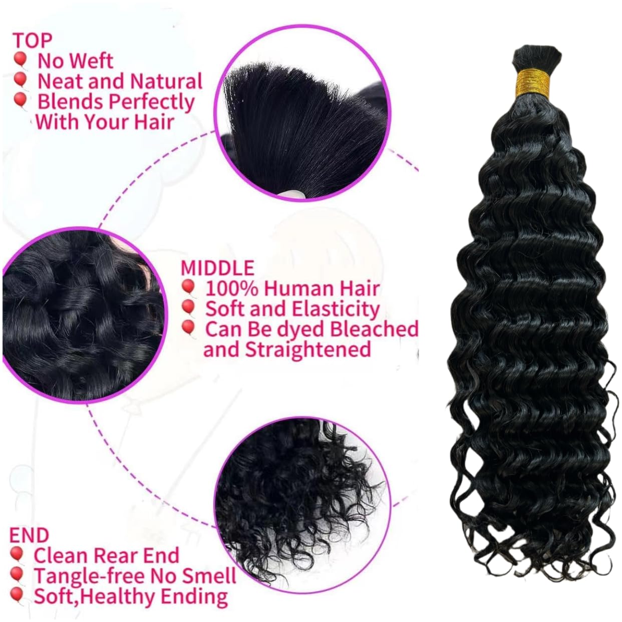 GoGobraids Human Braiding Hair Boho Braids Human Hair Water Wave Bulk Human Hair for Braiding No Weft Bundle Brazilian Virgin Curly Hair Extensions Natural Color 12 Inch 1pack/100g