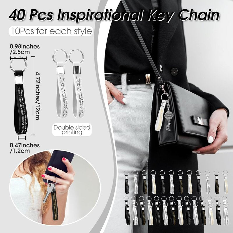 Employee Appreciation Gifts - 80 Pcs Canvas Cosmetic Bags & Thank You Keychains | Inspirational Makeup Bags for Women