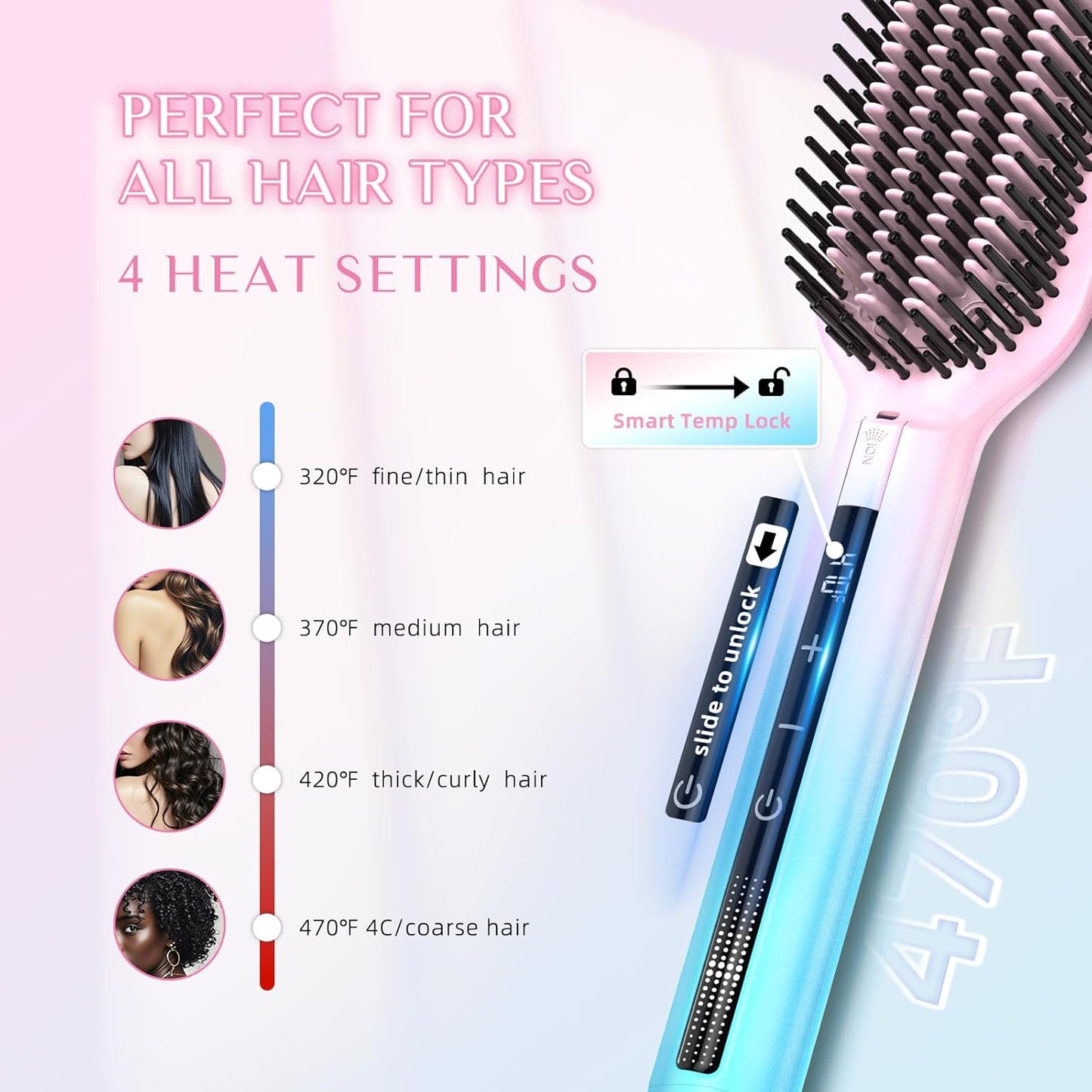 DORISILK Ionic Hair Straightener Brush - 470℉ Heated Comb for Smooth, Frizz-Free Hair | Dual Voltage, Professional Results