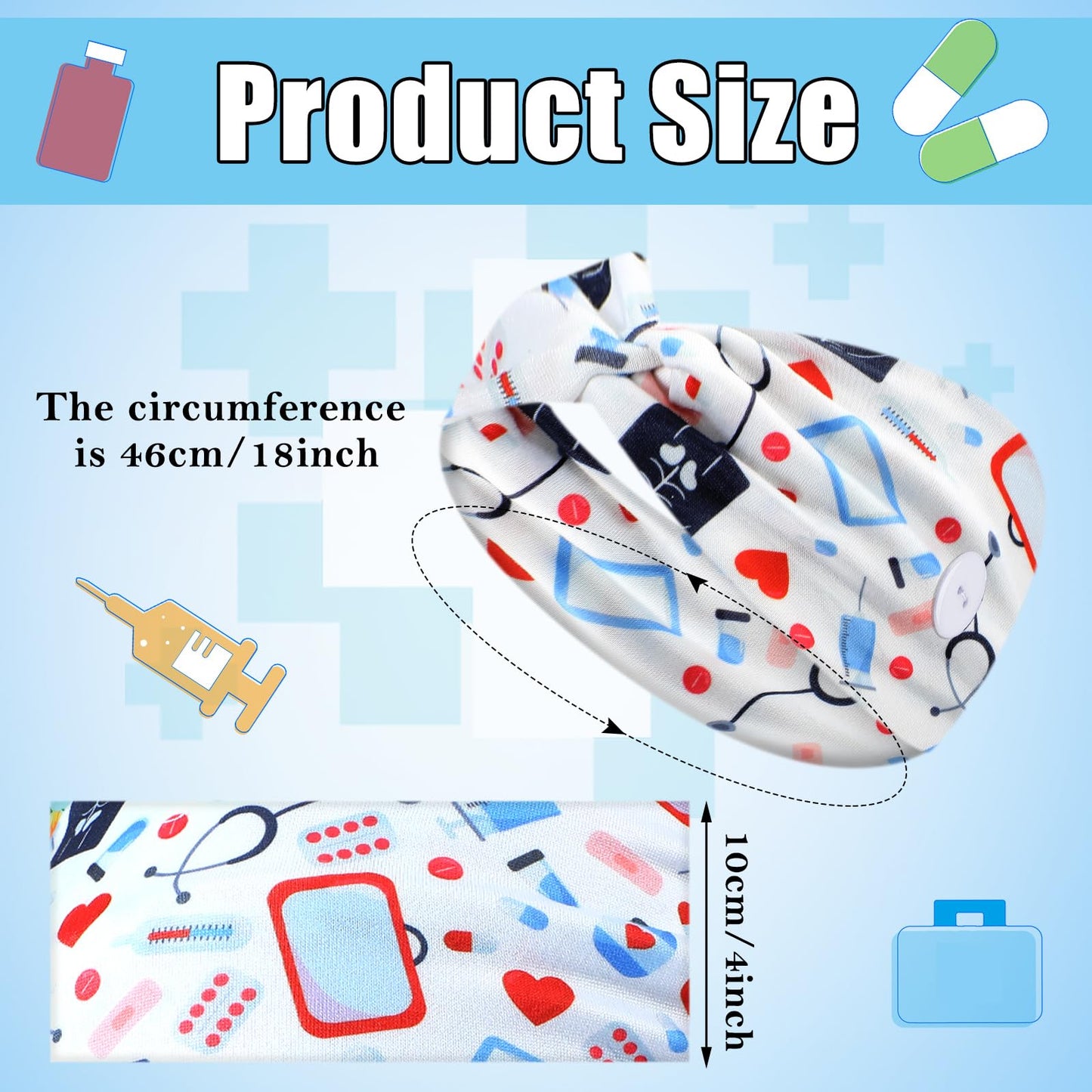 Jexine 20 Pcs Nurse Headbands for Women Non-slip Nursing Headbands with Buttons for Mask CNA Accessories Ear Protection Elastic Wide Hairband Sweatband Head Wrap Medical Nursing Essential