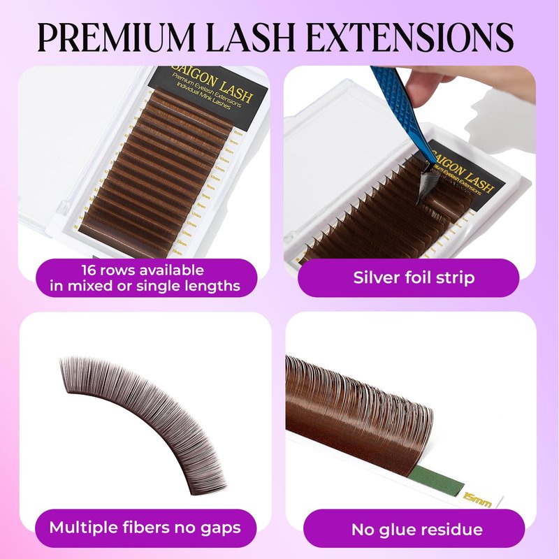 Mink Eyelash Extensions - Volume & Classic Lashes | Soft Korean PBT Fiber, 4-15mm Length, Dark Brown CC Curl
