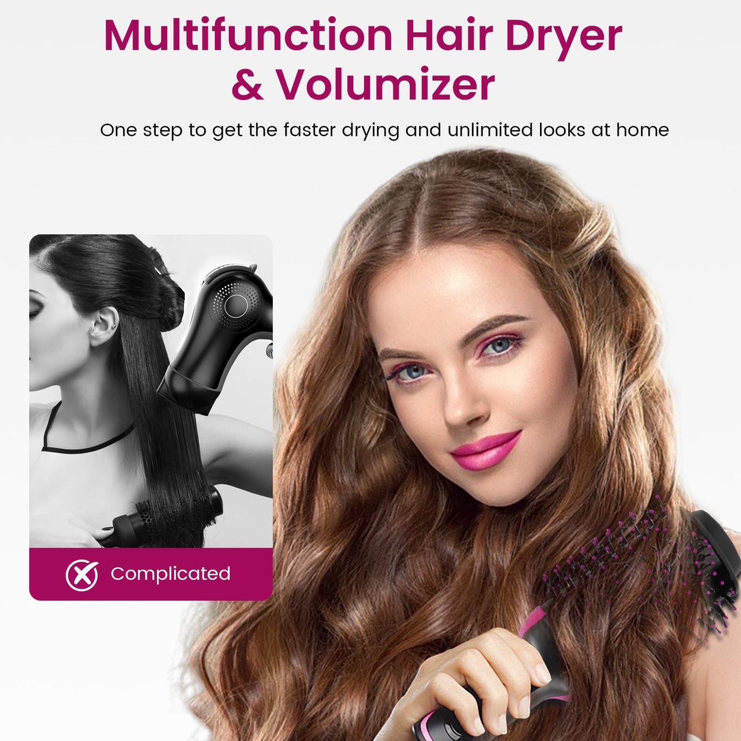 Hair Dryer Brush Blow Dryer in One, Upgraded 4 in 1 Hair Drying Hair Blowout Brush,One Step Hair Dryer and Styler Hot Air Negative Ion Anti-frizz Blowouts, Salon Volumizer & Straightener (A)