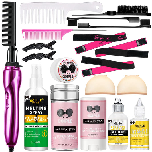 Hot Comb Hair Straightener Set for Lace Front Wigs - Heat Pressing Combs Ceramic Curling Flat Iron Electric Hot Comb for Wigs - Hair Straighteners Straightening Comb for Women Wig Installation Kit
