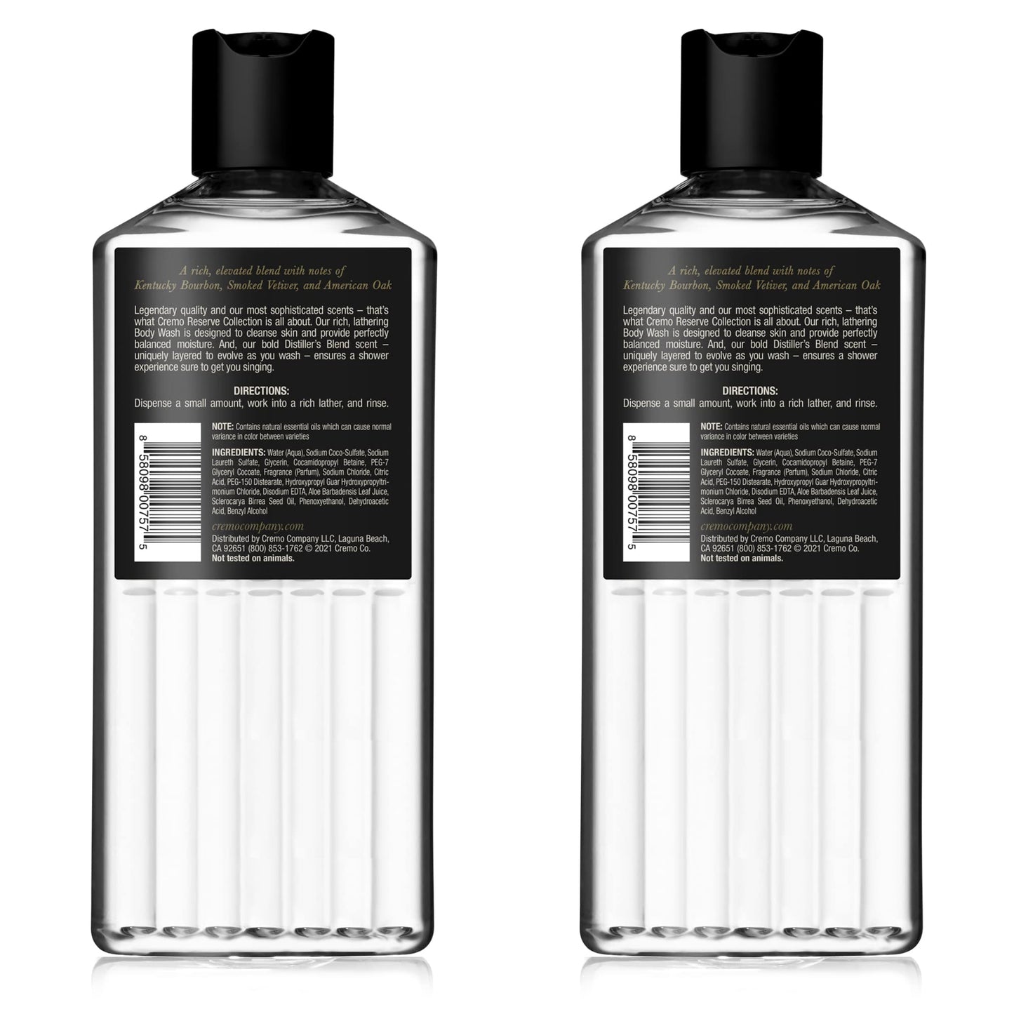 Cremo Rich-Lathering Distiller’s Blend (Reserve Collection) Body Wash, An Elevated Blend with Notes of Kentucky Bourbon, Smoked Vetiver and American Oak, 16 Fl Oz (Pack of 2)