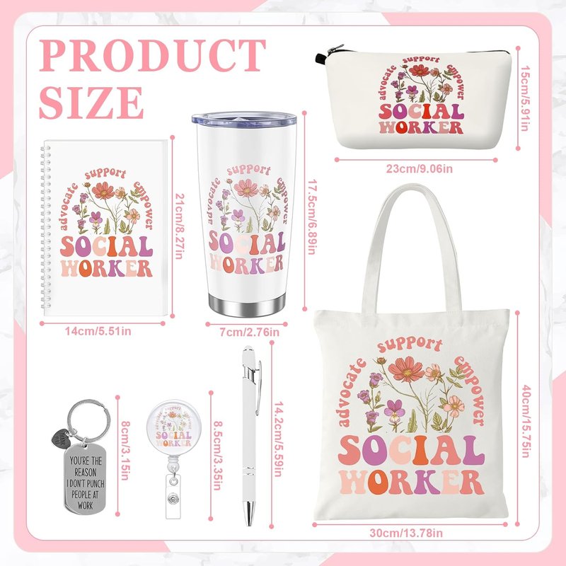 Social Worker Gift Set - 7 Pcs Canvas Bag, Thermos Cup & More | Perfect for Volunteers