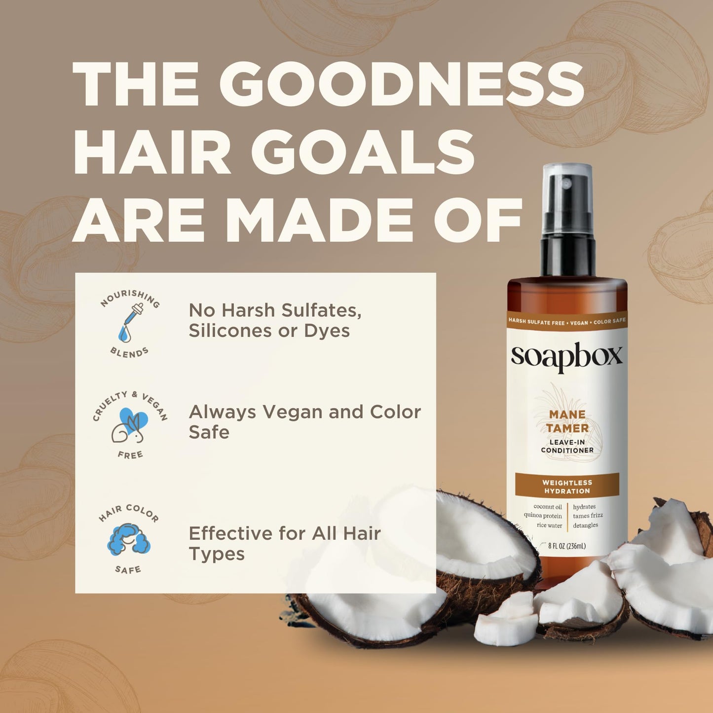 Soapbox Mane Tamer, Leave In Conditioner Spray - Smooth Flyaways & Add Shine - Detangler & Frizz Control Leave In Hair Conditioner - Paraben Free, Silicone Free, Color Safe & Vegan - 8 oz