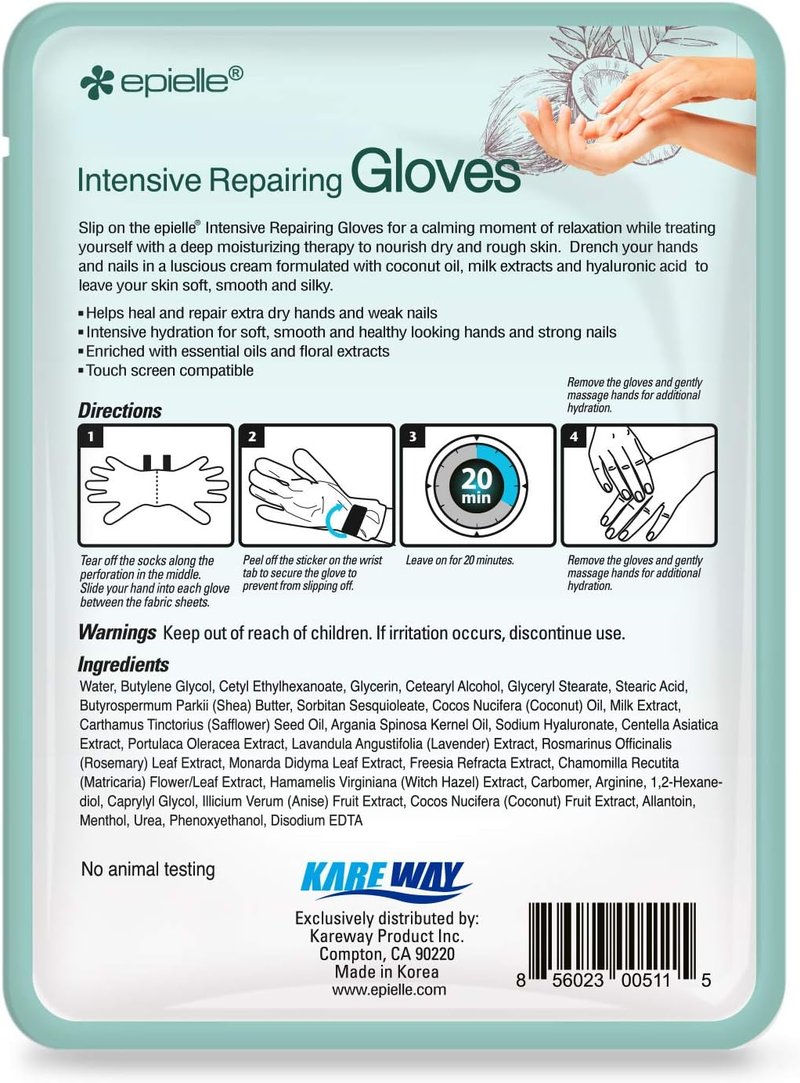 Intensive Repairing Hand Mask - Deep Moisturizing Gloves with Coconut Oil & Milk Extract | 6 Pairs for Soft, Smooth Skin