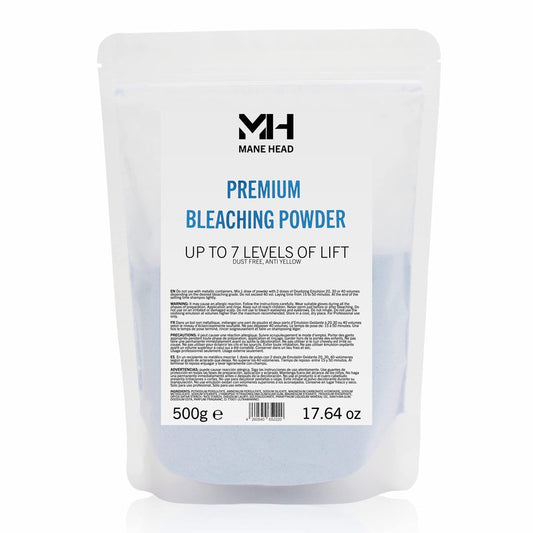 MANE HEAD Blue Premium Dust-Free Bleach Powder for Hair – Anti-Yellow Formula, Up to 7 Levels of Lift, Professional Hair Lightener & Bleach Powder – 17.64 oz / 500g