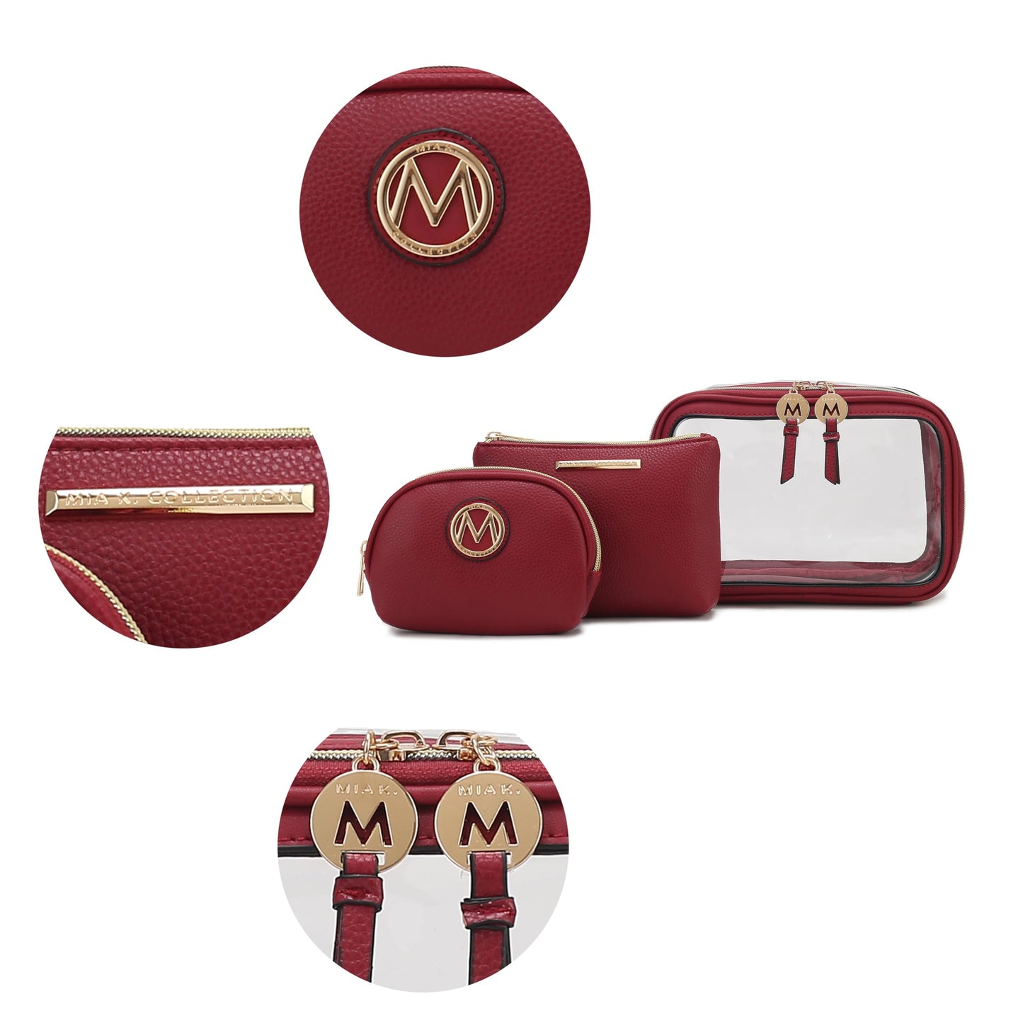 MKF Collection 3PCS Stylish Cosmetic Bag Portable Makeup Travel Organizer Case With 7 Makeup Brushes by Mia K