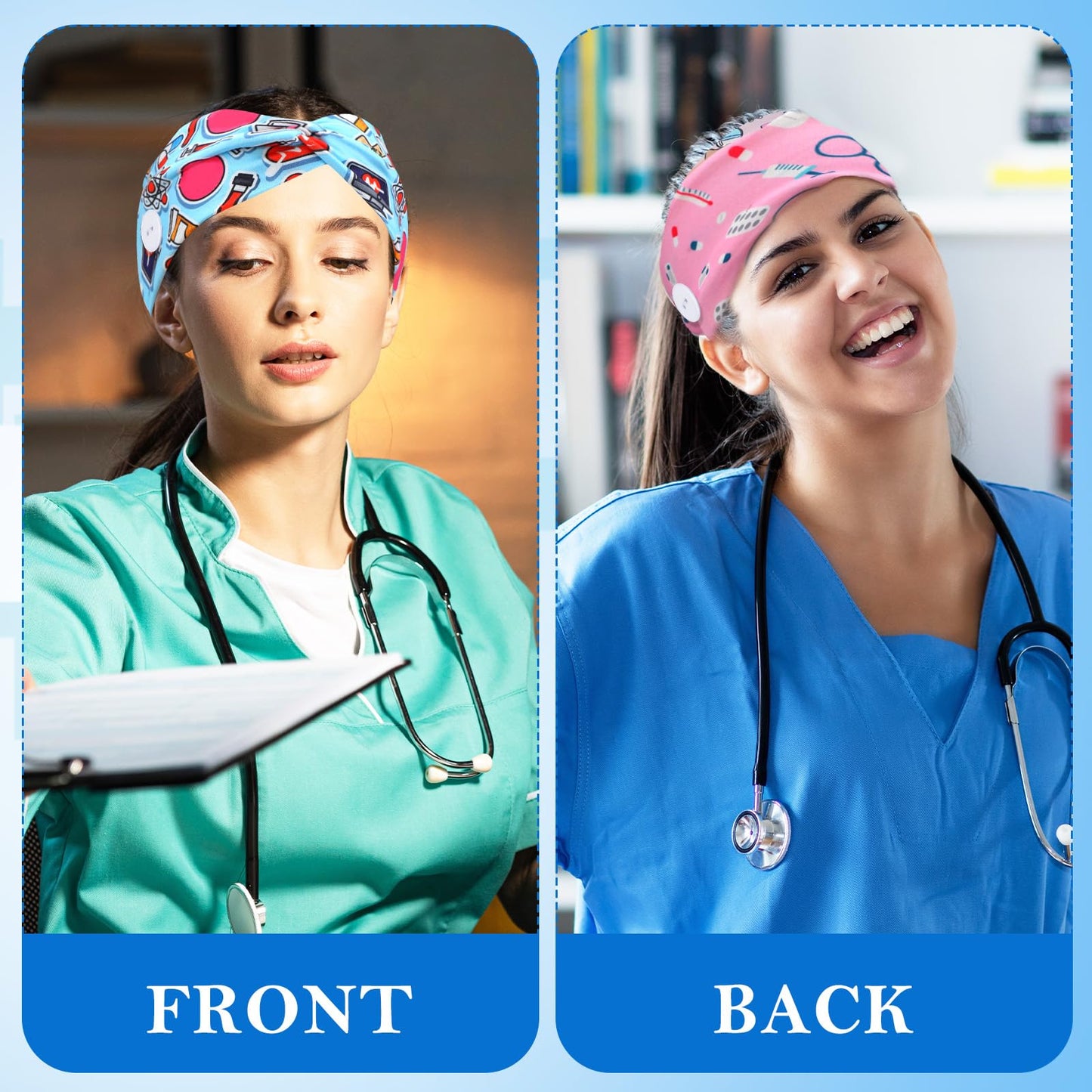 Jexine 20 Pcs Nurse Headbands for Women Non-slip Nursing Headbands with Buttons for Mask CNA Accessories Ear Protection Elastic Wide Hairband Sweatband Head Wrap Medical Nursing Essential