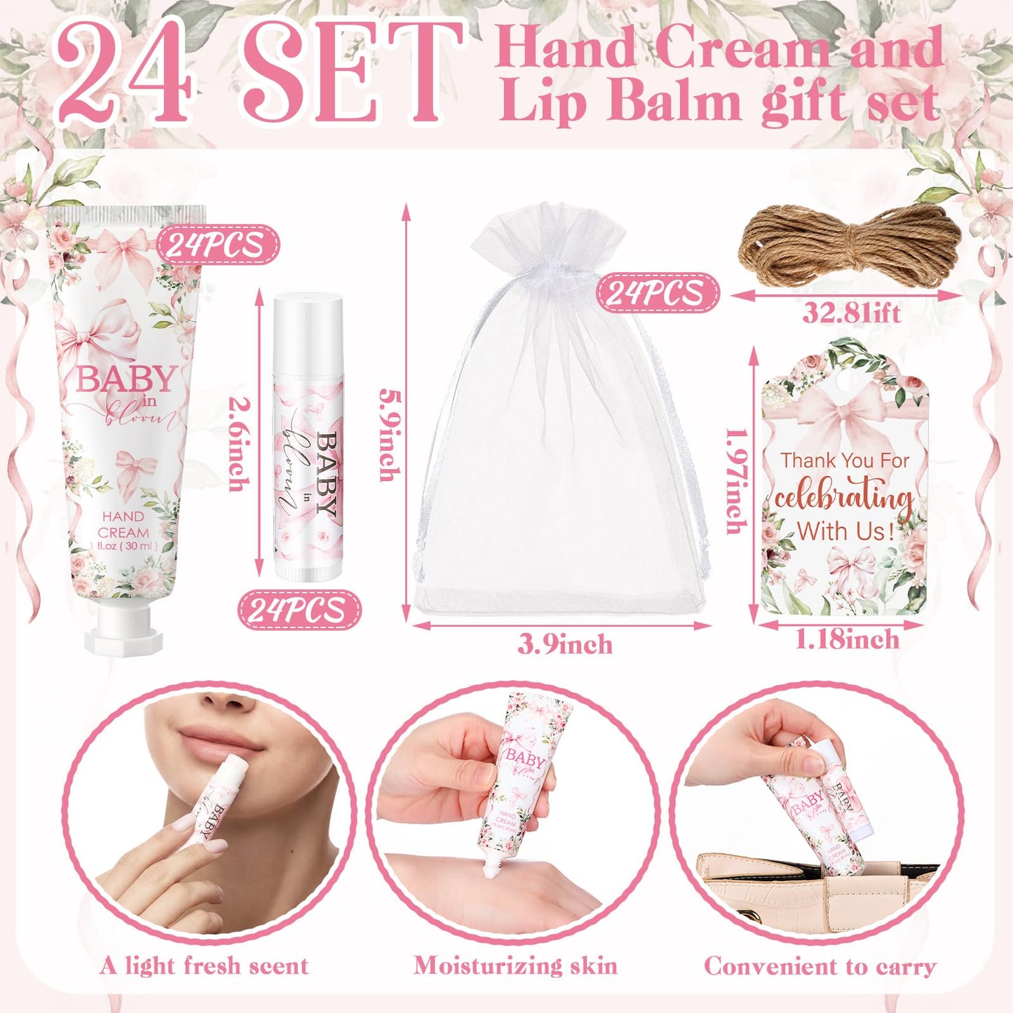 24 Sets Baby It's Cold Outside Baby Shower Hand Creams and Pink Hot Cocoa Lip Balms Gift Sets Winter Wonderland Christmas Party Favors Travel Size Hot Cocoa Bridal Shower Party Supplies for Guests