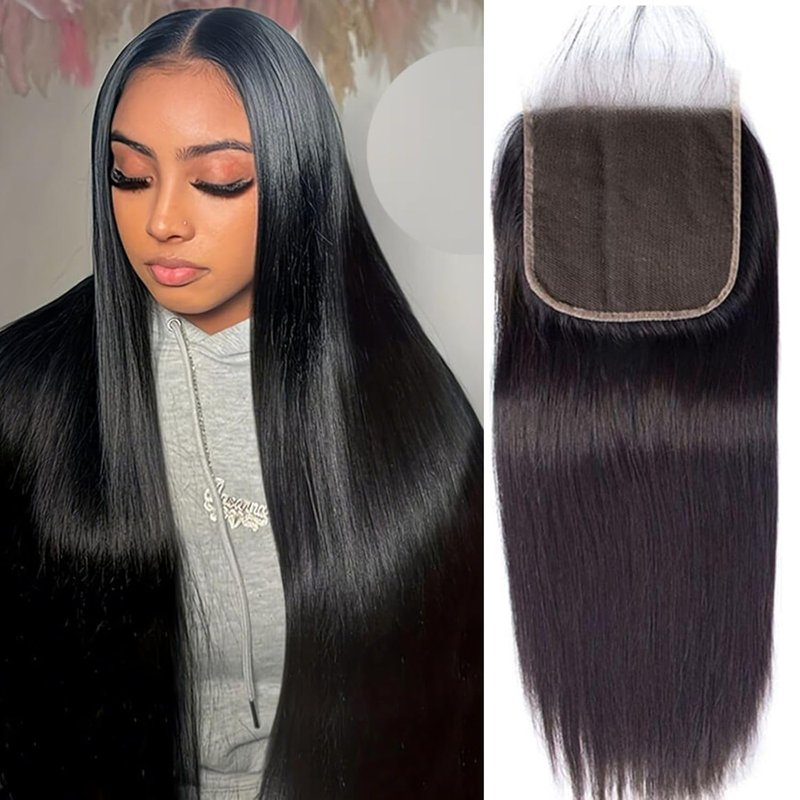 Human Hair HD Lace Closure - Straight Invisible Skinlike Frontal with Baby Hair | 18 Inch, Natural Black, Pre-Plucked