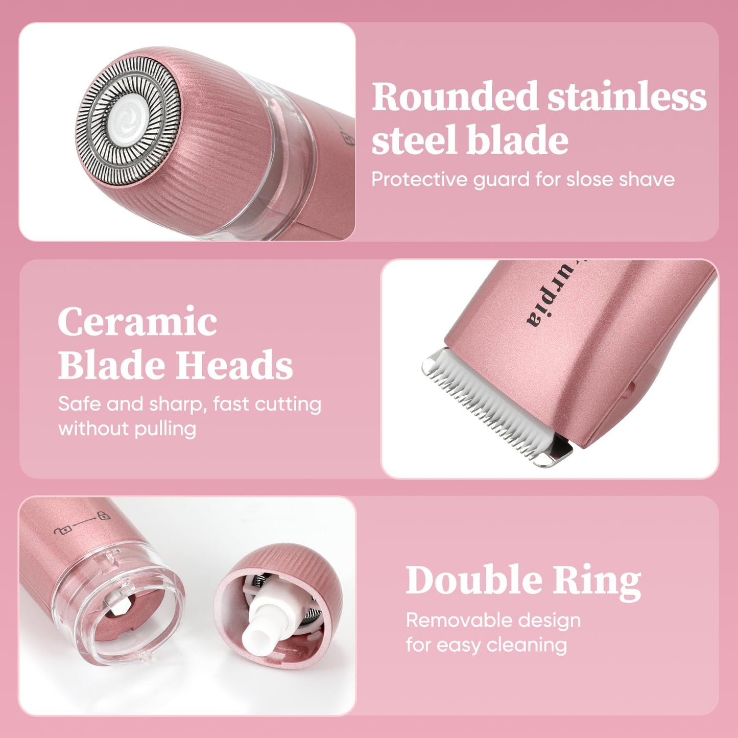 Bikini Trimmer for Women — 2-in-1 Replaceable Women's Facial Razor, Ceramic Blade,Intimate Area Hair Remover, Facial & Body Hair Remover