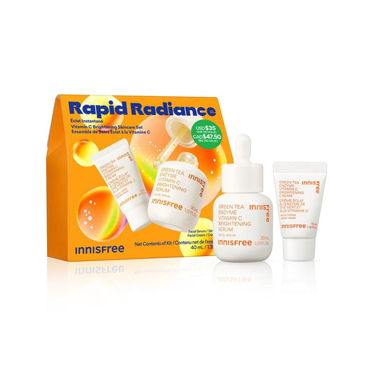 innisfree Vitamin C Rapid Radiance Set | Korean Skincare Set with Full Size Serum and Travel Size Cream to Fade Dark Spots and Hydrate | Suitable for All Skin Types