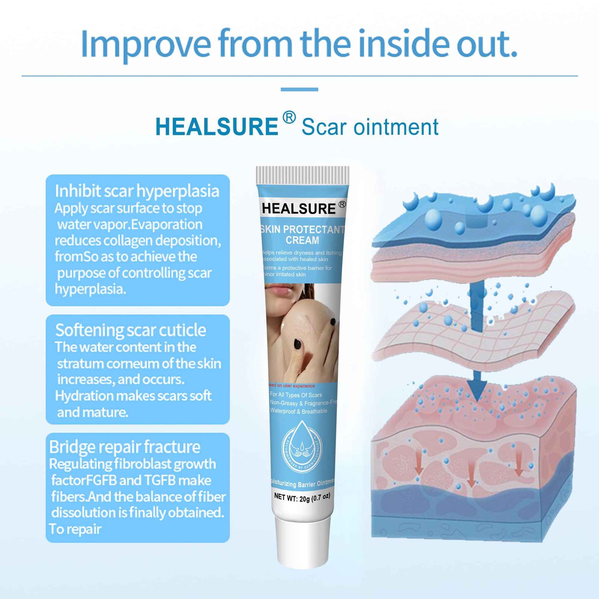 Silicone Scar Gel, Scar Cream for Acne Scars, C-Section, Hypertrophic & Dark Scars, Fade Scars & Improve Skin