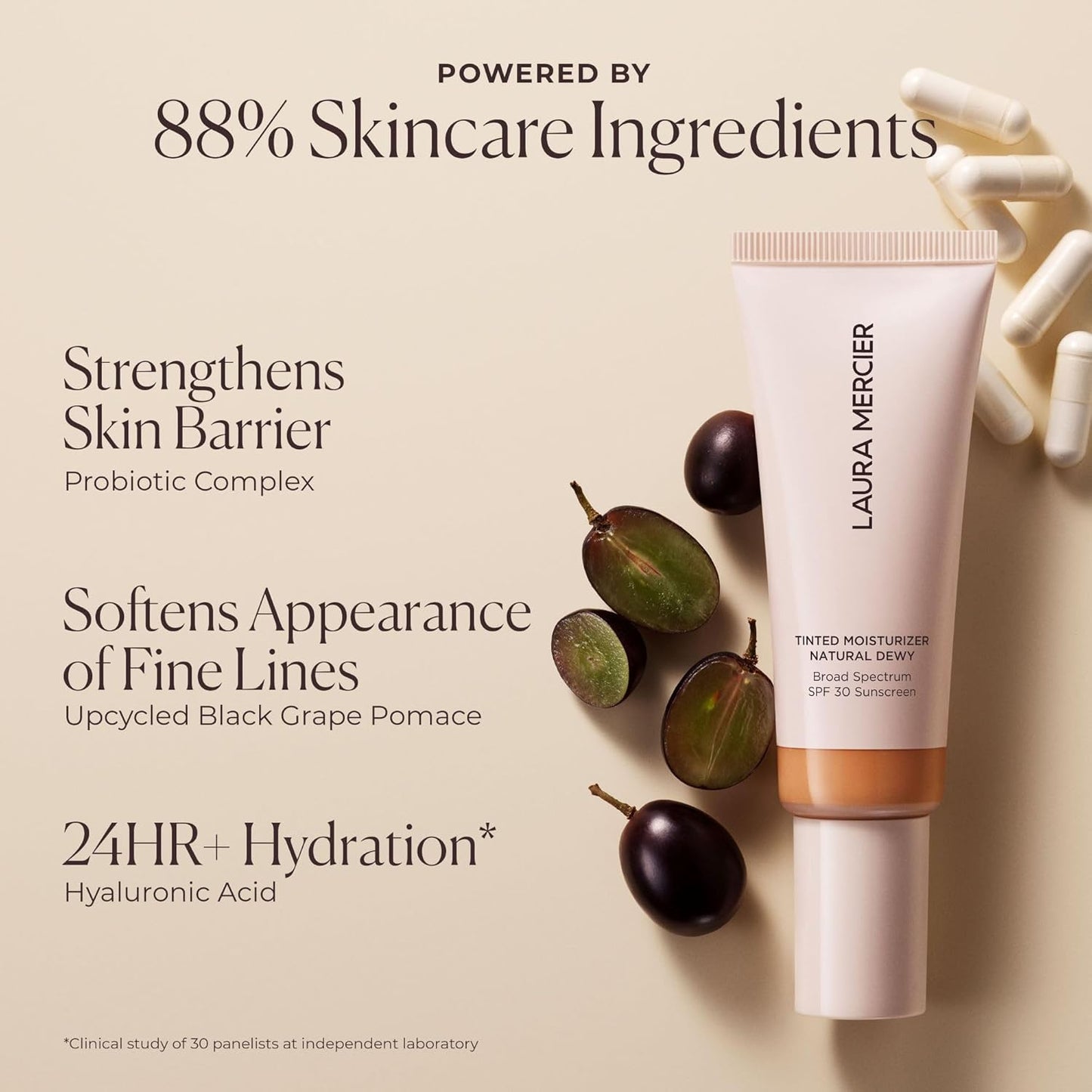 Laura Mercier Tinted Moisturizer - Natural Dewy SPF 30 | 24HR Hydration, Buildable Coverage, Sheer Finish