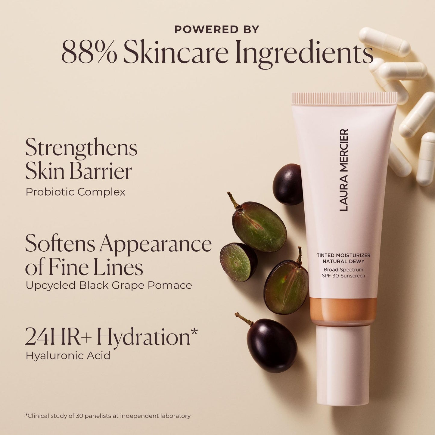 Laura Mercier Tinted Moisturizer Natural Dewy with SPF 30: 24HR+ Hydration, Long Lasting, Sheer to Light, Buildable Coverage, Dewy Finish, Improve Skin Tone and Texture, Skin Tint, Teak