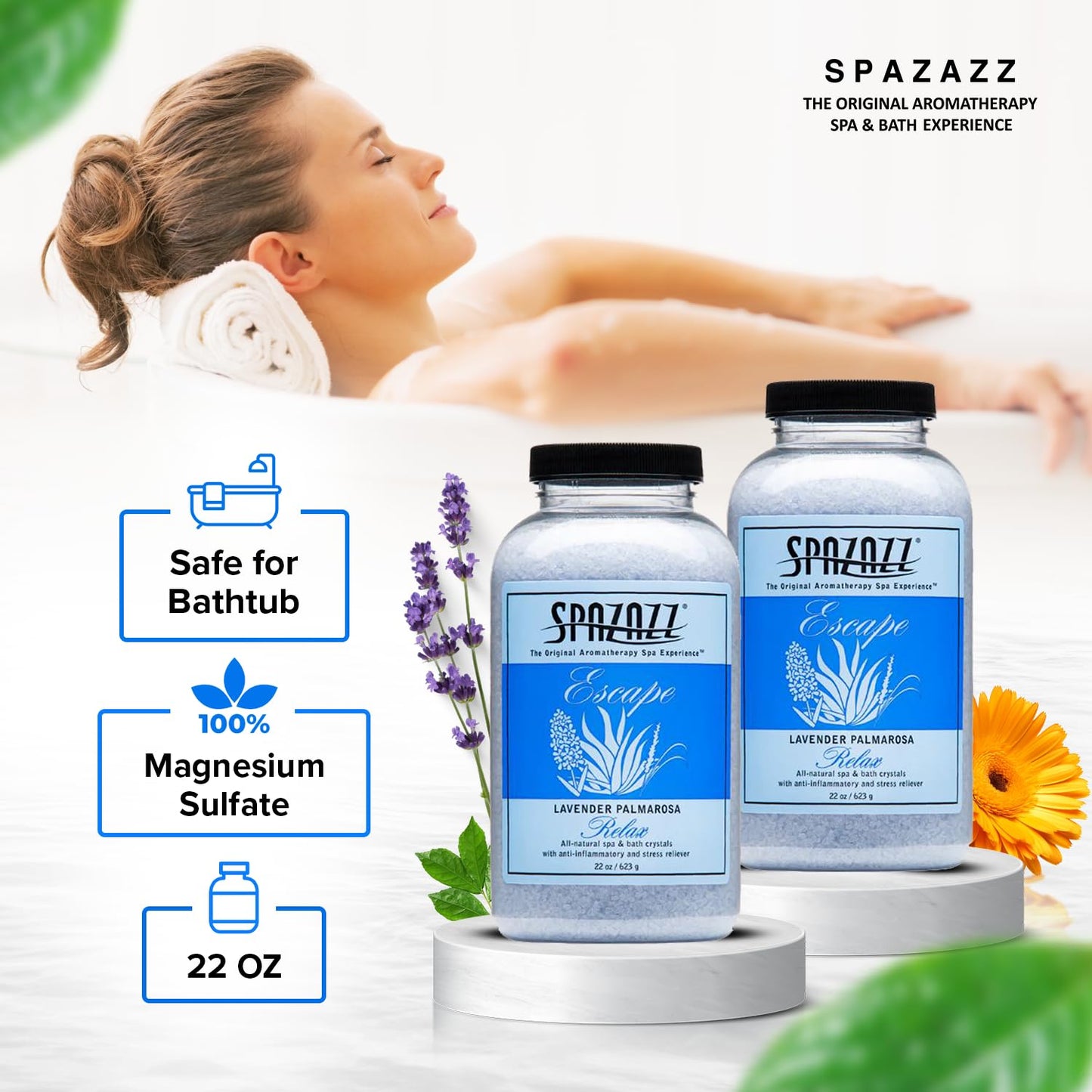 Spazazz Aromatherapy Hot Tub Crystals – Palmarosa Lavender Bath Salt for Bathtub & Hot Tub Spa – Relaxing Bath Salts – Aromatherapy Bath Salt – Lavender Bath Soak & Spa Essentials