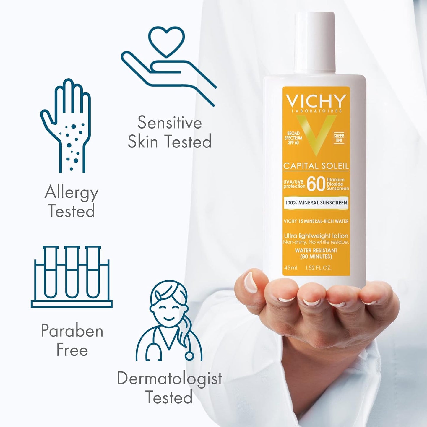 Vichy Capital Soleil Tinted Mineral Sunscreen SPF 60 - Lightweight, Water-Resistant Face Protection | Travel Size