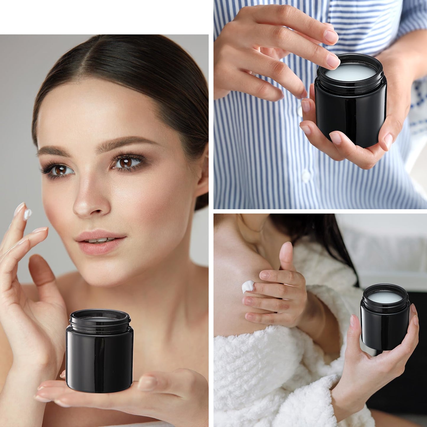 Norme 24 Pcs Glass Jars with Lids Empty Small Glass Containers and Inner Liners Reusable Cosmetic Jars Round Airtight Bottles with Plastic Woodgrain Lids for Storing Lotion (4 oz,Black)