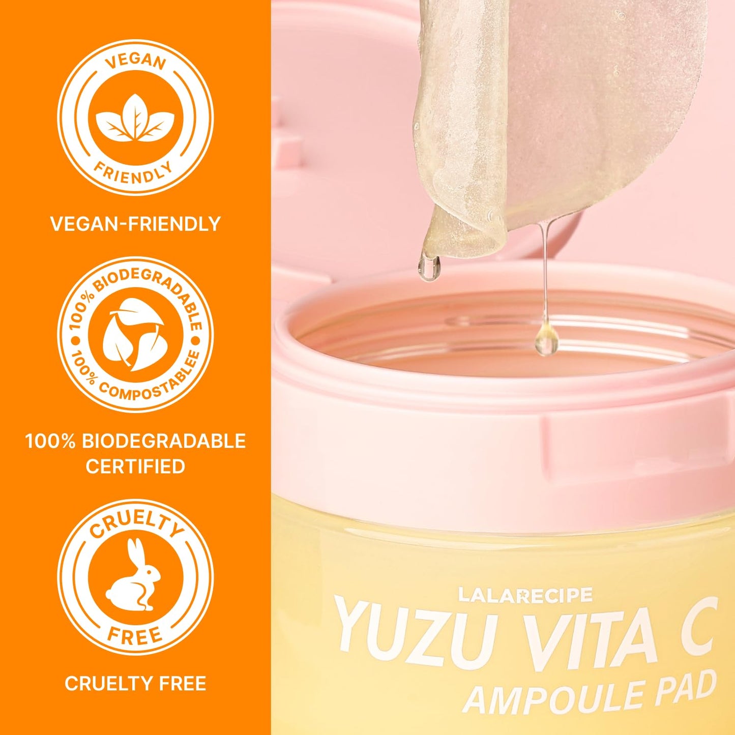 LALARECIPE Yuzu Vitamin C Toner Pads, 71% Yuzu Extract with 5% Niacinamide & 12 Vitamins, Exfoliating with Glutathione AHA PHA, For All Skin Types, Korean Skin Care, 80 Pads (5.07 Fl Oz)