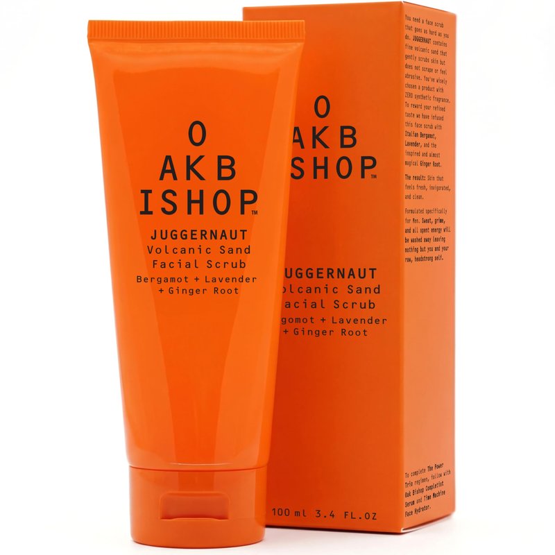 Oak Bishop Juggernaut Men's Exfoliating Face Wash - Volcanic Sand Cleanser, Mens Face Scrub for Deep Pore Clean, Smoother Skin, Bergamot, Lavender & Ginger Root, Made in USA, 3.4 fl oz
