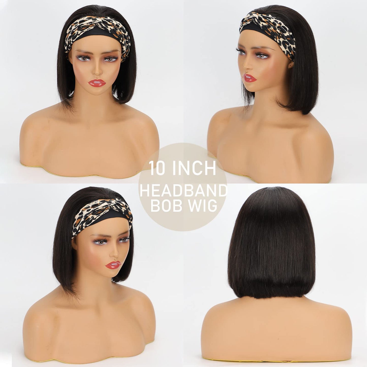 AISI QUEENS Headband Wig Human Hair For Black Women Bob Wigs Glueless Human Hair Short Headband Wigs (10 Inch)