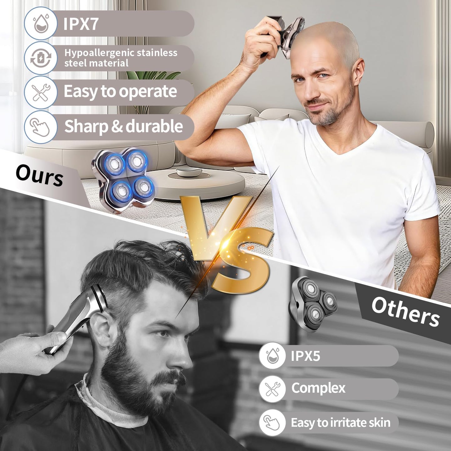 Replacement Head Compatible with Pitbulls Gold PRO GX5,Silver PRO SX5,Palm MX5,Platinum PRO PX5,Bull-Dog Razor - Hypoallergenic Stainless Steel Shaver Replacement - Compatible with All Skul Shaver