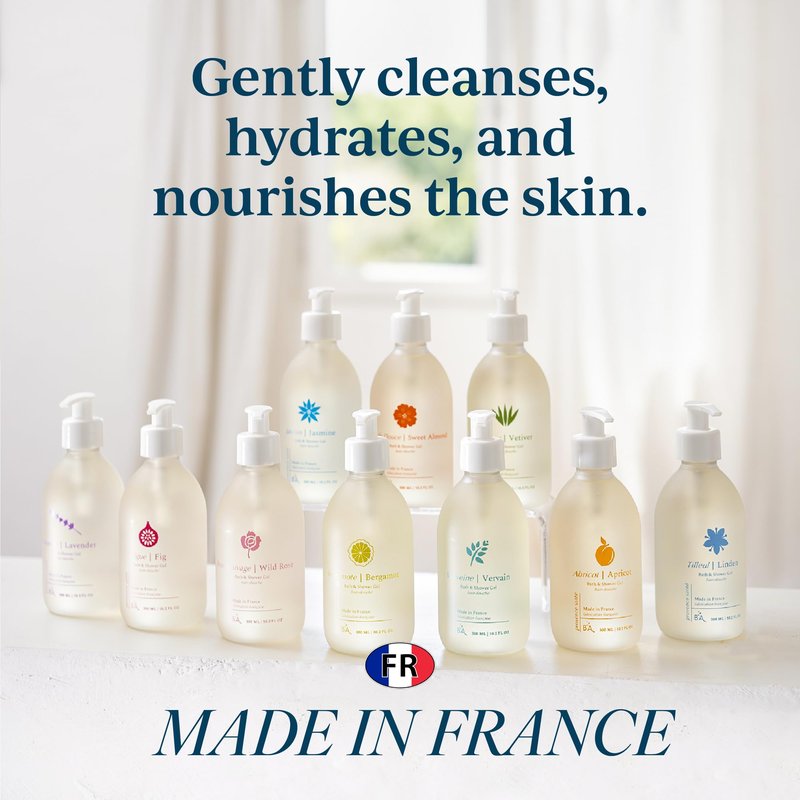 Provence Sante Cleansing Bath & Shower Gel - Moisturizing Almond Oil Body Wash for Dry Skin - Nourishing Aromatic Vetiver Scent - Made in France - 10.2 Oz